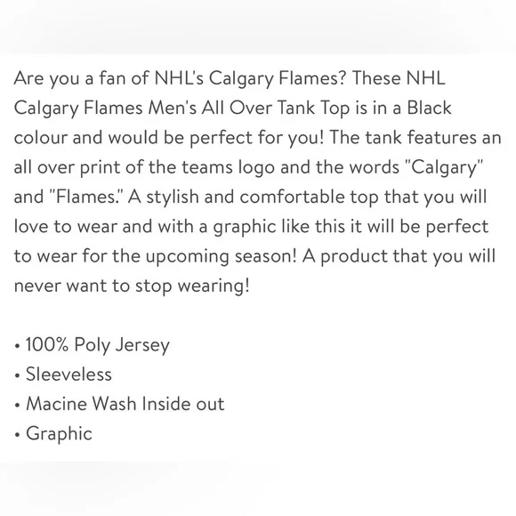 $8 Add-On 🆕Mens | Calgary Flames Graphic Tank Top - Picture 5 of 9